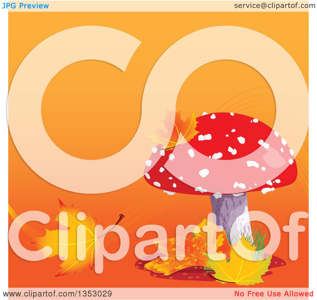 Clipart of a Fly Agaric Mushroom with Autumn Leaves over Gradient - Royalty Free Vector ...