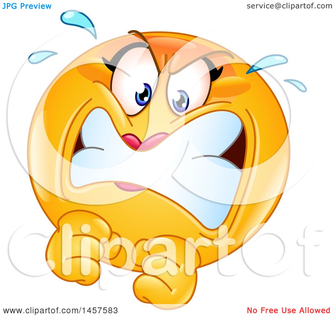 Clipart of a Furious Female Yellow Emoji Smiley Face - Royalty Free ...
