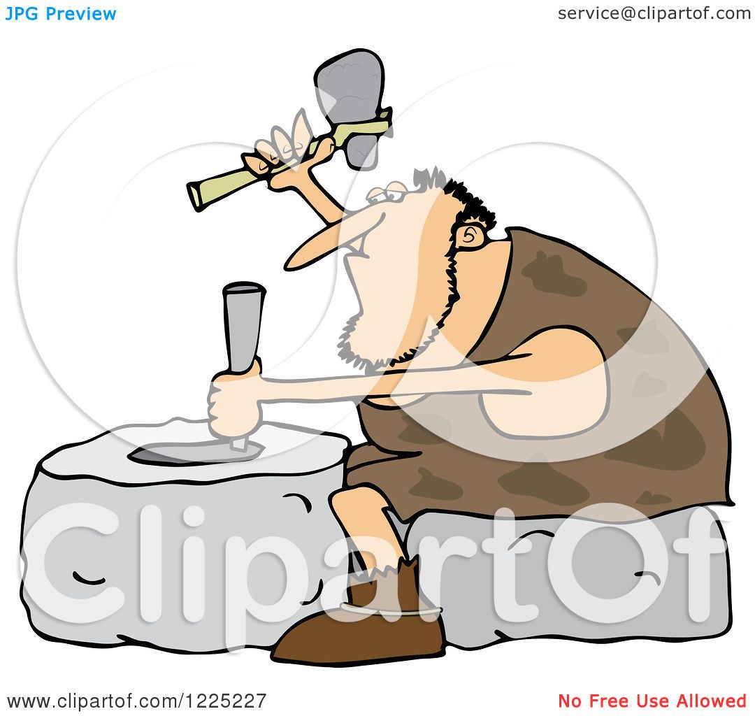 Download Clipart of a Genius Caveman Carving a Stone Wheel ...