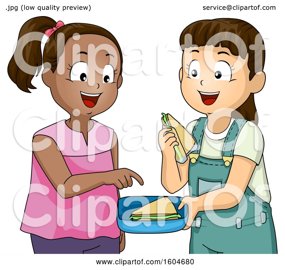 Clipart of a Girl Sharing a Sandwich with Her Friend - Royalty Free ...