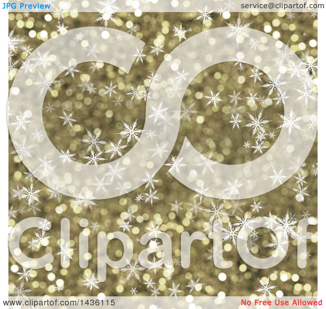 Clipart Of A Golden Glitter Background With Snowflakes Royalty Free