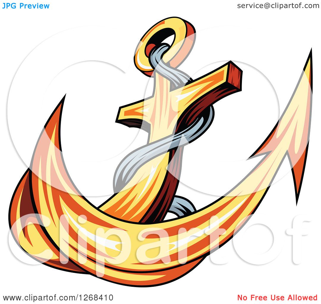 Clipart of a Golden Ships Anchor and Rope 3 - Royalty Free Vector ...