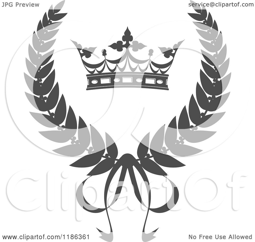 Download Clipart of a Gray Laurel Wreath Crown and Bow - Royalty Free Vector Illustration by Vector ...
