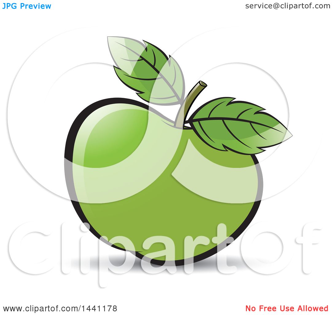 Clipart of a Green Apple and Leaves Royalty Free Vector