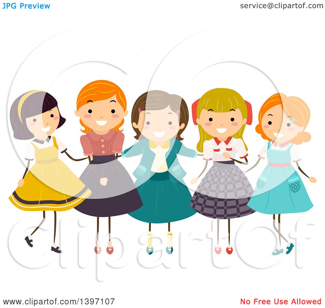 Download Clipart of a Group of Girls Wearing Vintage Clothing ...