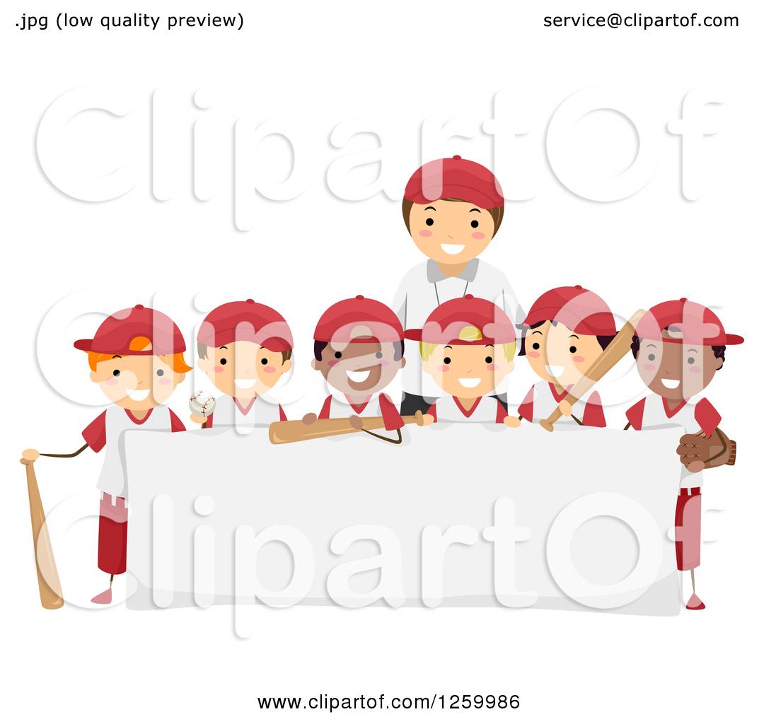 Download Clipart of a Group of Happy Boys and a Coach on a Baseball Team over a Sign - Royalty Free ...