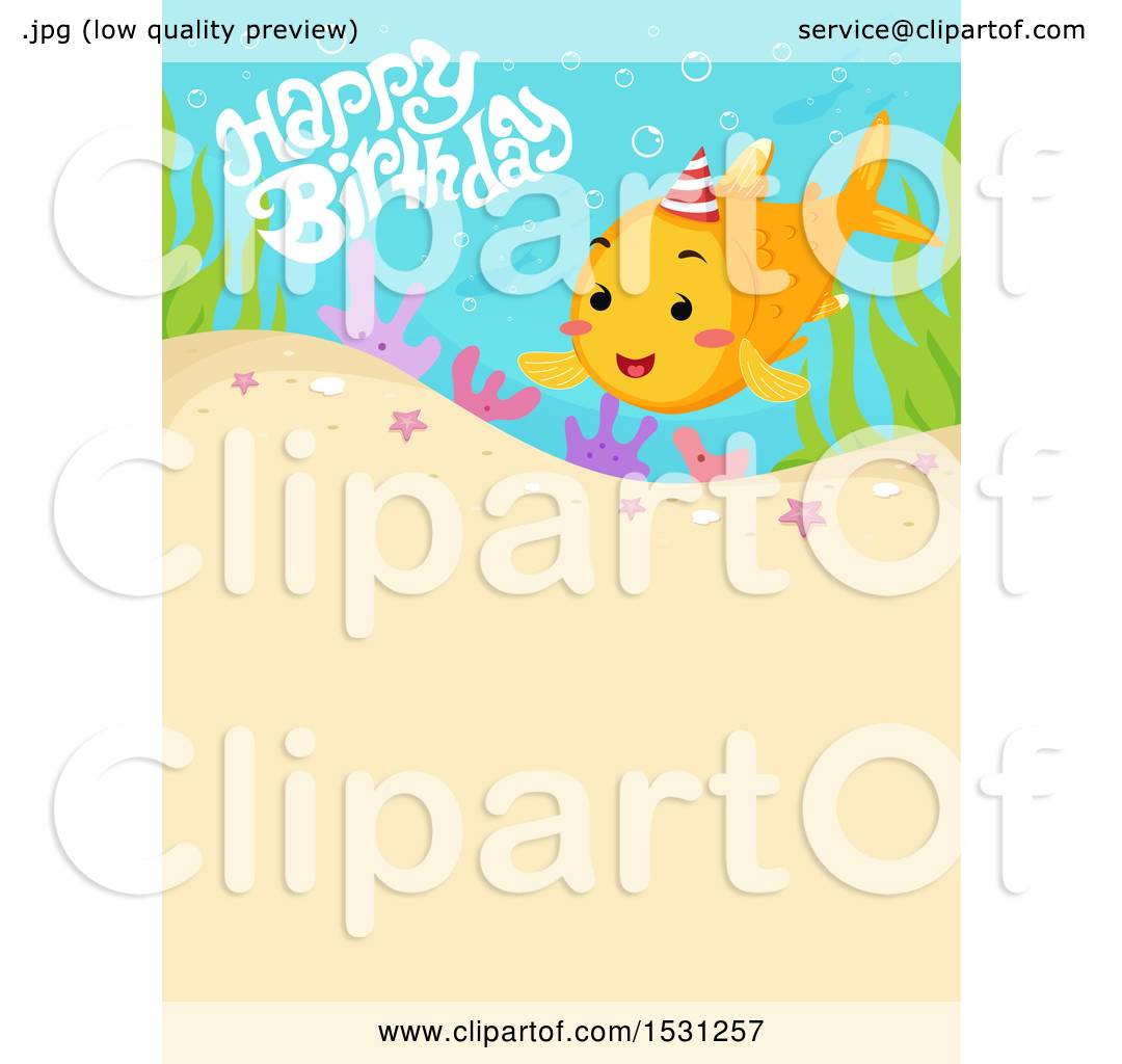 Download Clipart of a Happy Birthday Greeting and Fish over Sand ...