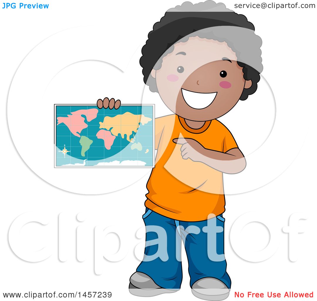 Clipart Of A Happy Black School Boy Holding And Pointing To A Map Royalty Free Vector Illustration 10241457239 