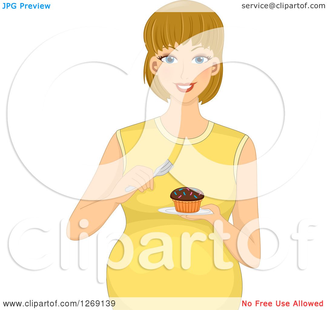 Clipart of a Happy Blond Pregnant White Woman Eating a Cupcake - Royalty  Free Vector Illustration by BNP Design Studio #1269139