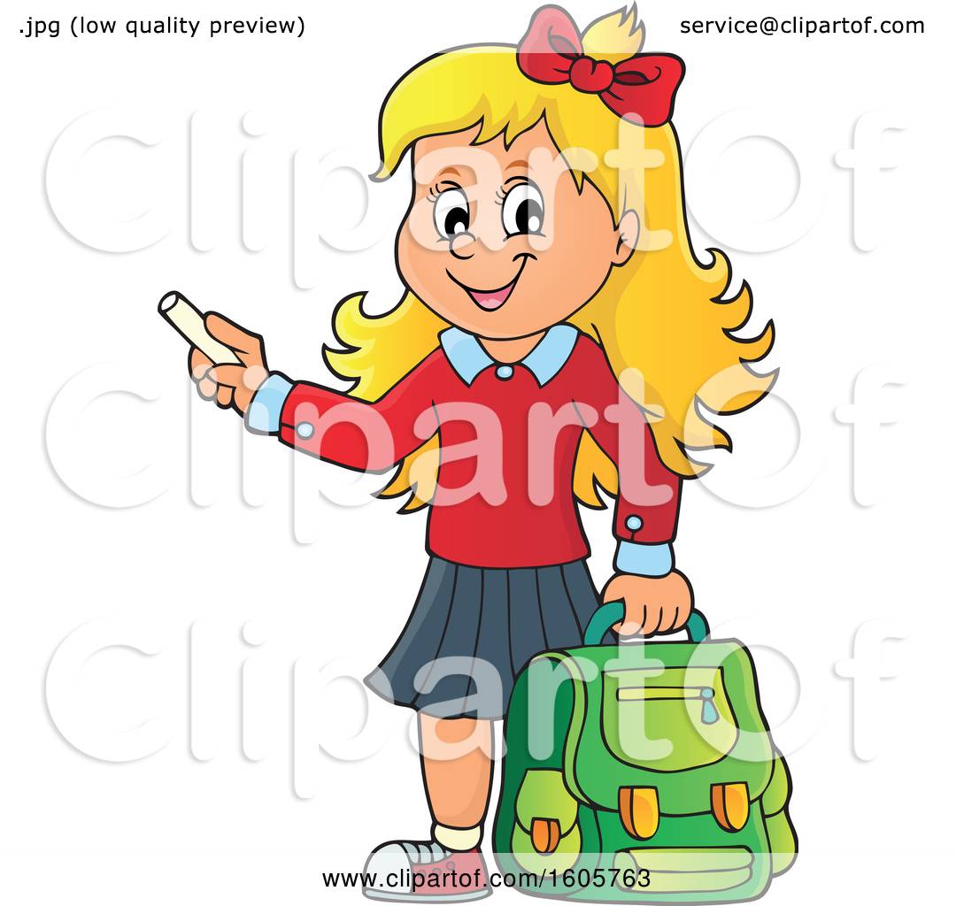 Cartoon girl with school bag Royalty Free Vector Image