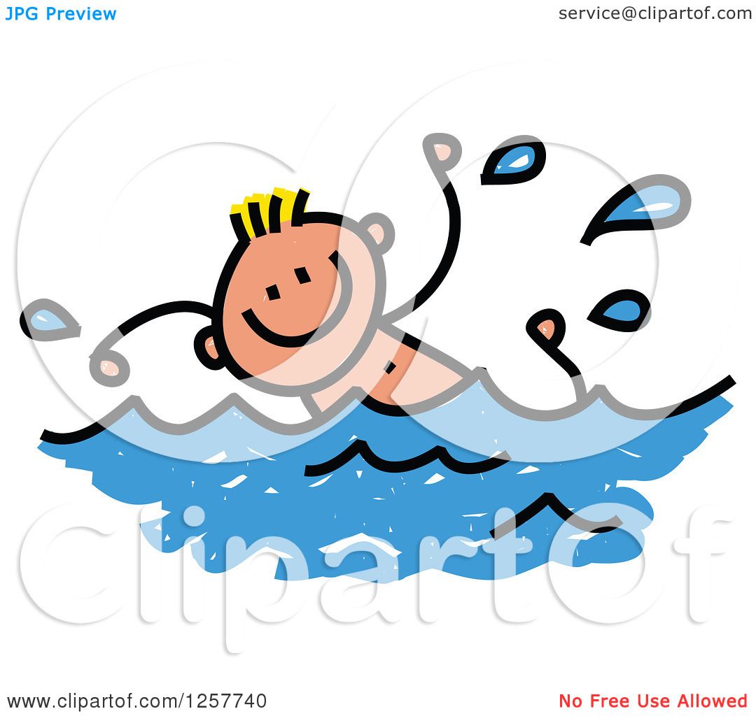Clipart of a Happy Blond White Stick Boy Swimming - Royalty Free Vector ...