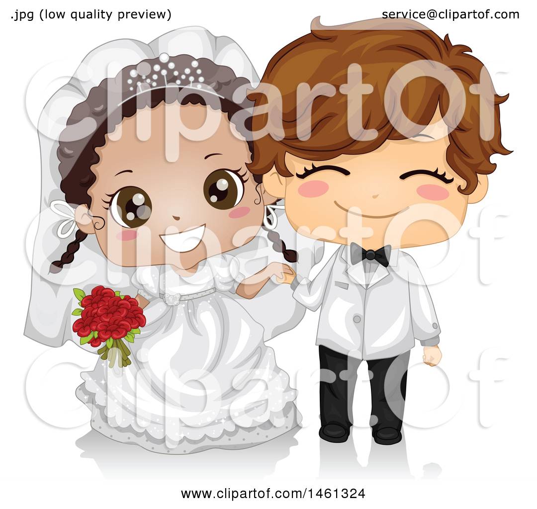 Clipart of a Happy Cute Black Bride and White Groom Kid ...