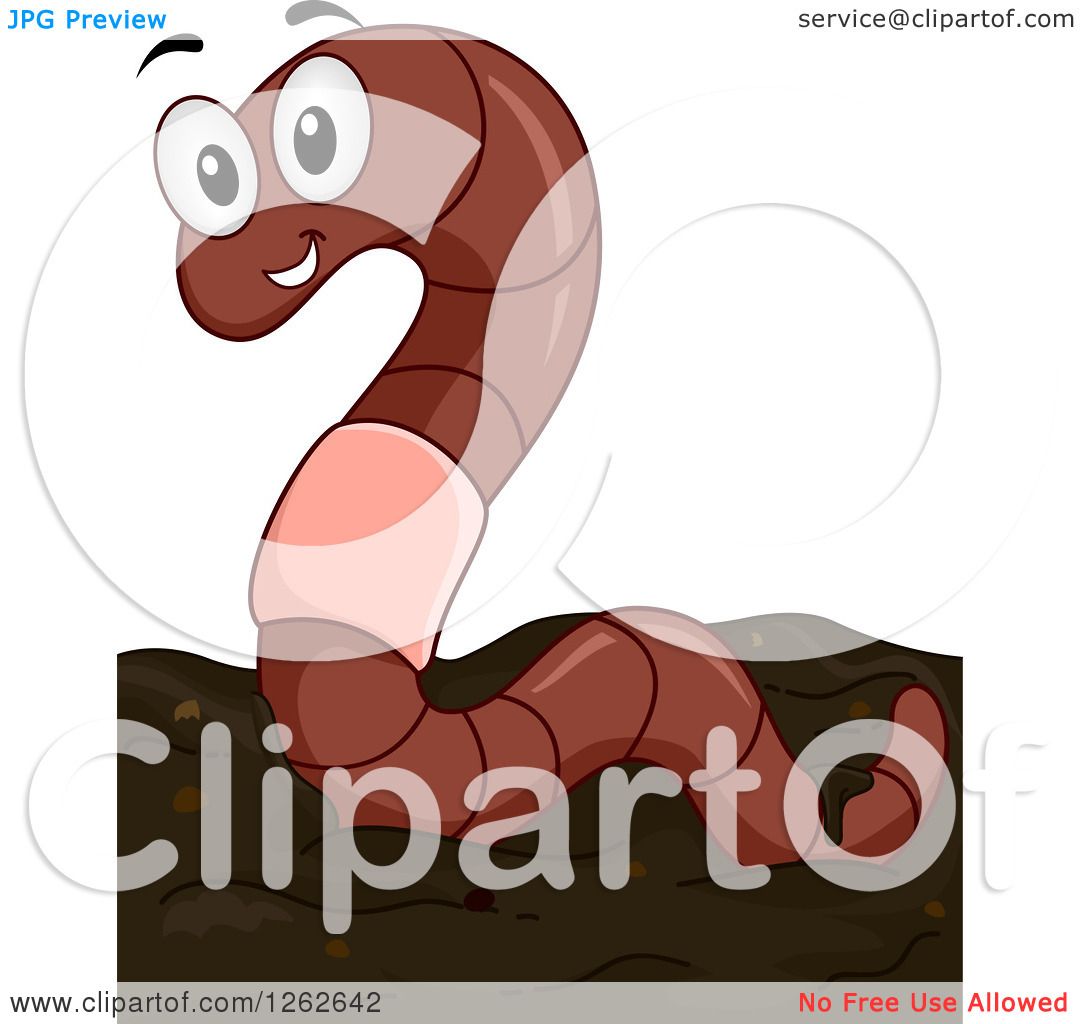 Clipart of a Happy Earthworm on Soil - Royalty Free Vector