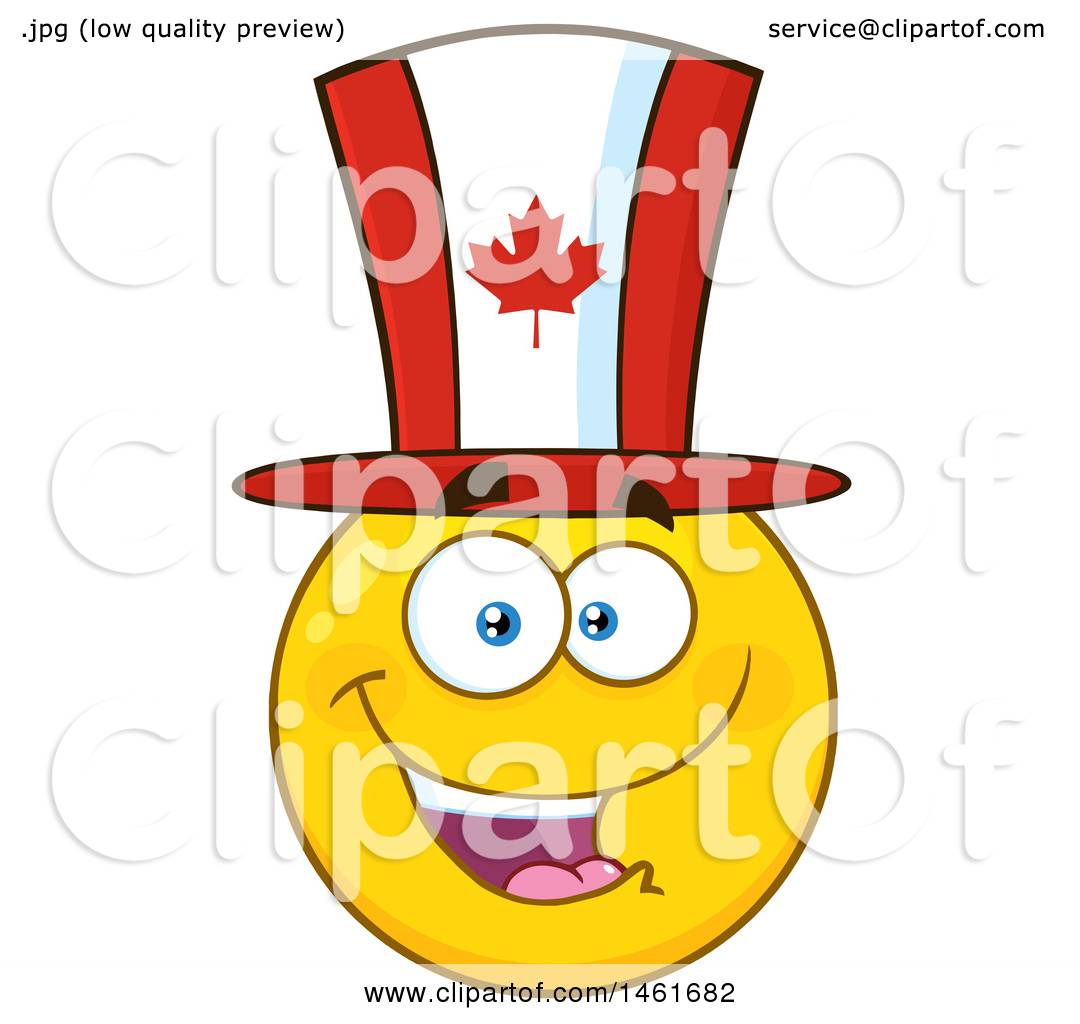 Clipart Of A Happy Emoji Emoticon Wearing A Canadian Flag Top Hat