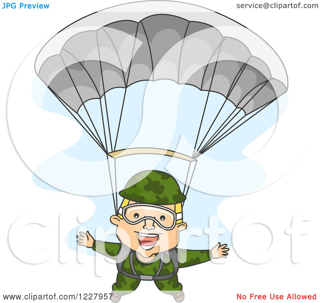 Clipart Of A Happy Paratrooper Soldier Descending Wtih A Parachute