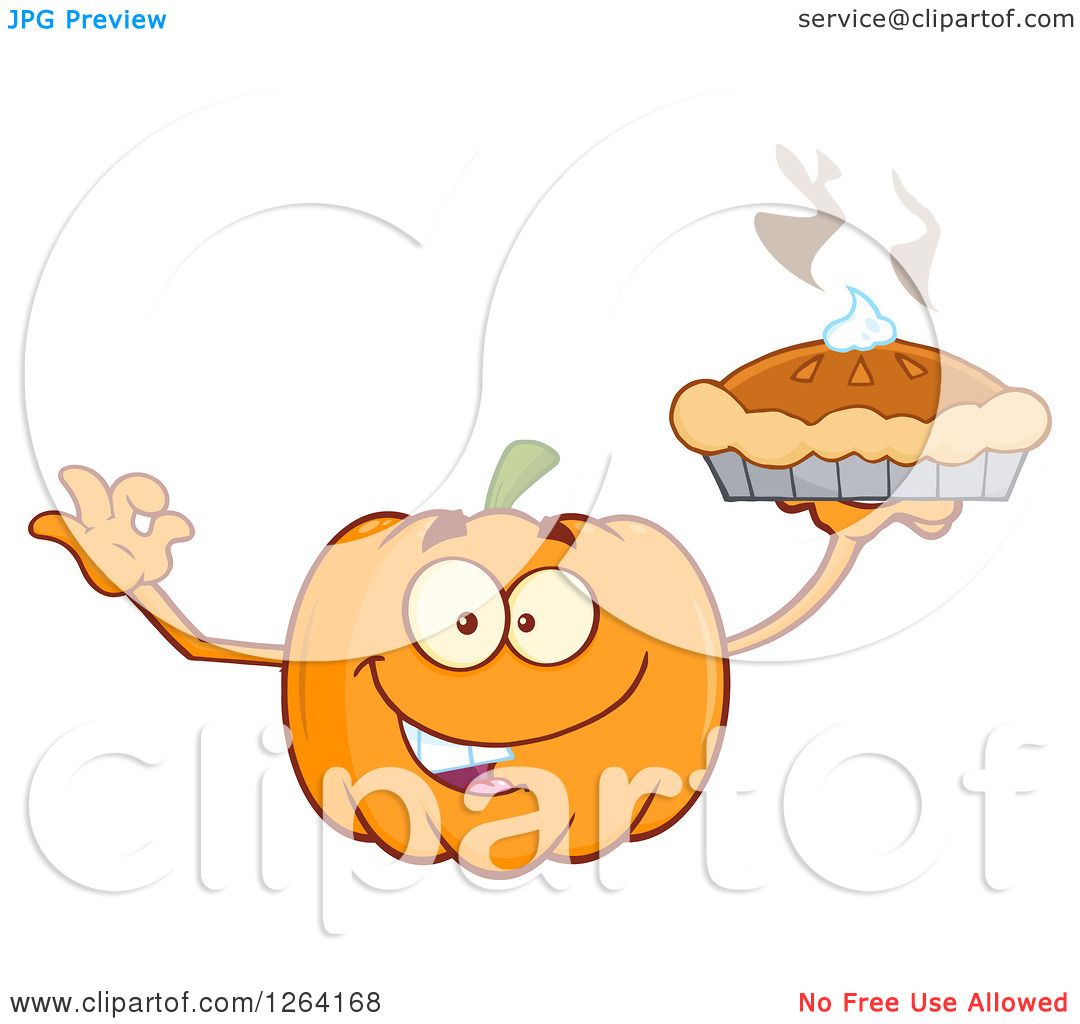 Clipart of a Happy Pumpkin Character Holding up a Pie - Royalty Free ...