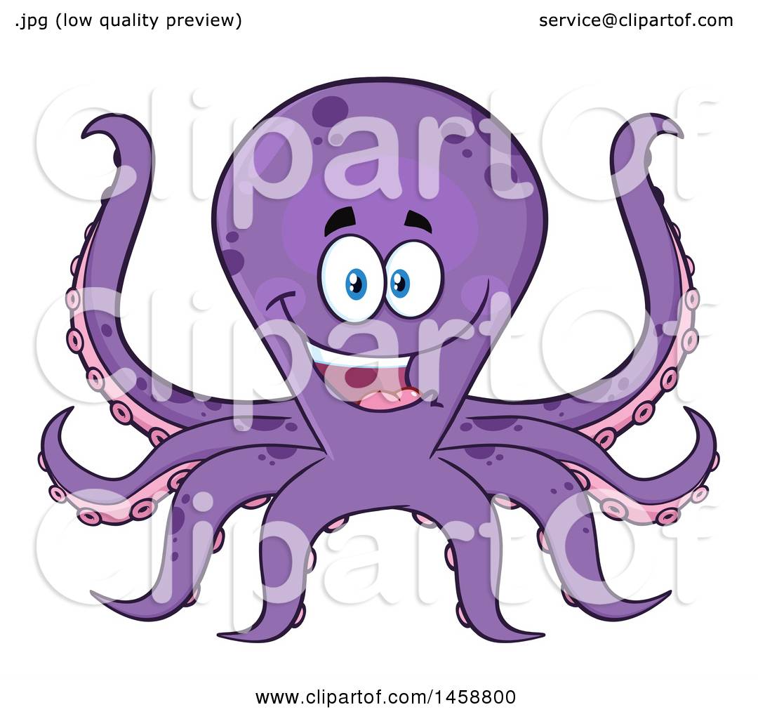 Clipart of a Happy Purple Octopus - Royalty Free Vector Illustration by