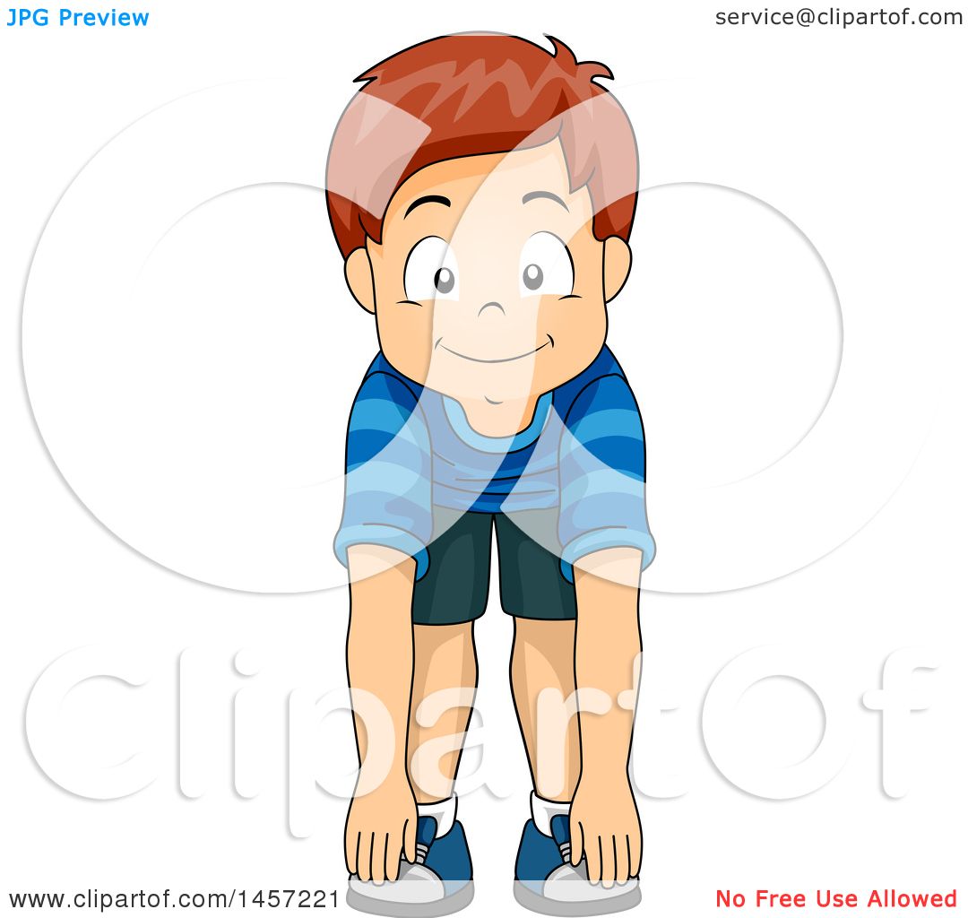 Clipart of a Happy Red Haired Caucasian Boy Touching His Toes - Royalty ...