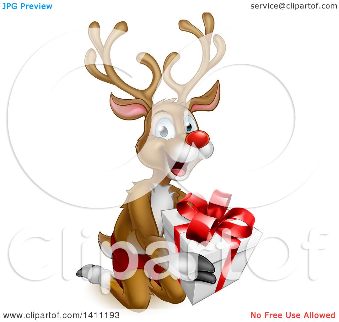 Download Clipart of a Happy Rudolph Red Nosed Reindeer Kneeling and ...
