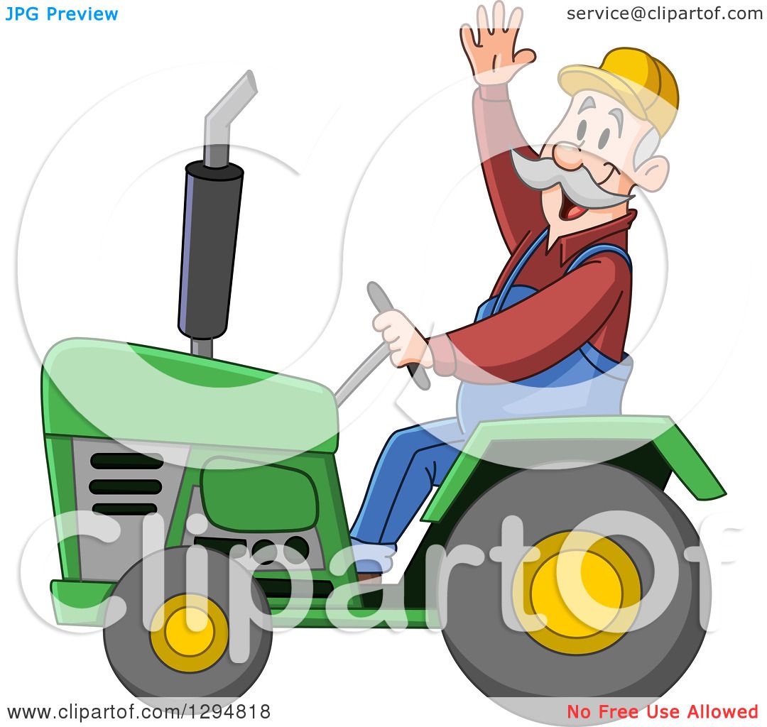 Clipart of a Happy Senior White Male Farmer Waving and Driving a Green ...