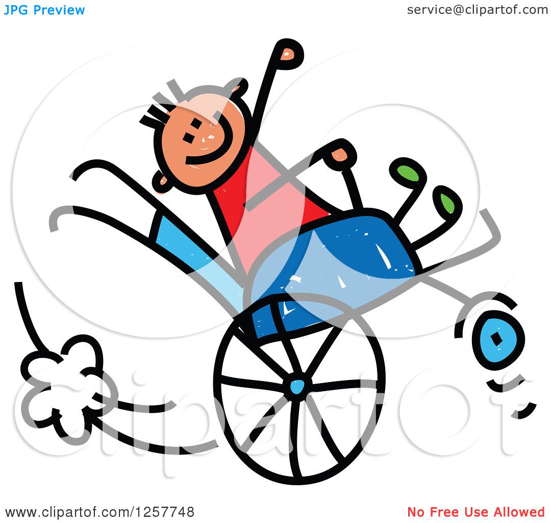 Clipart of a Happy White Disabled Stick Boy Playing in His Wheelchair -  Royalty Free Vector Illustration by Prawny #1257748