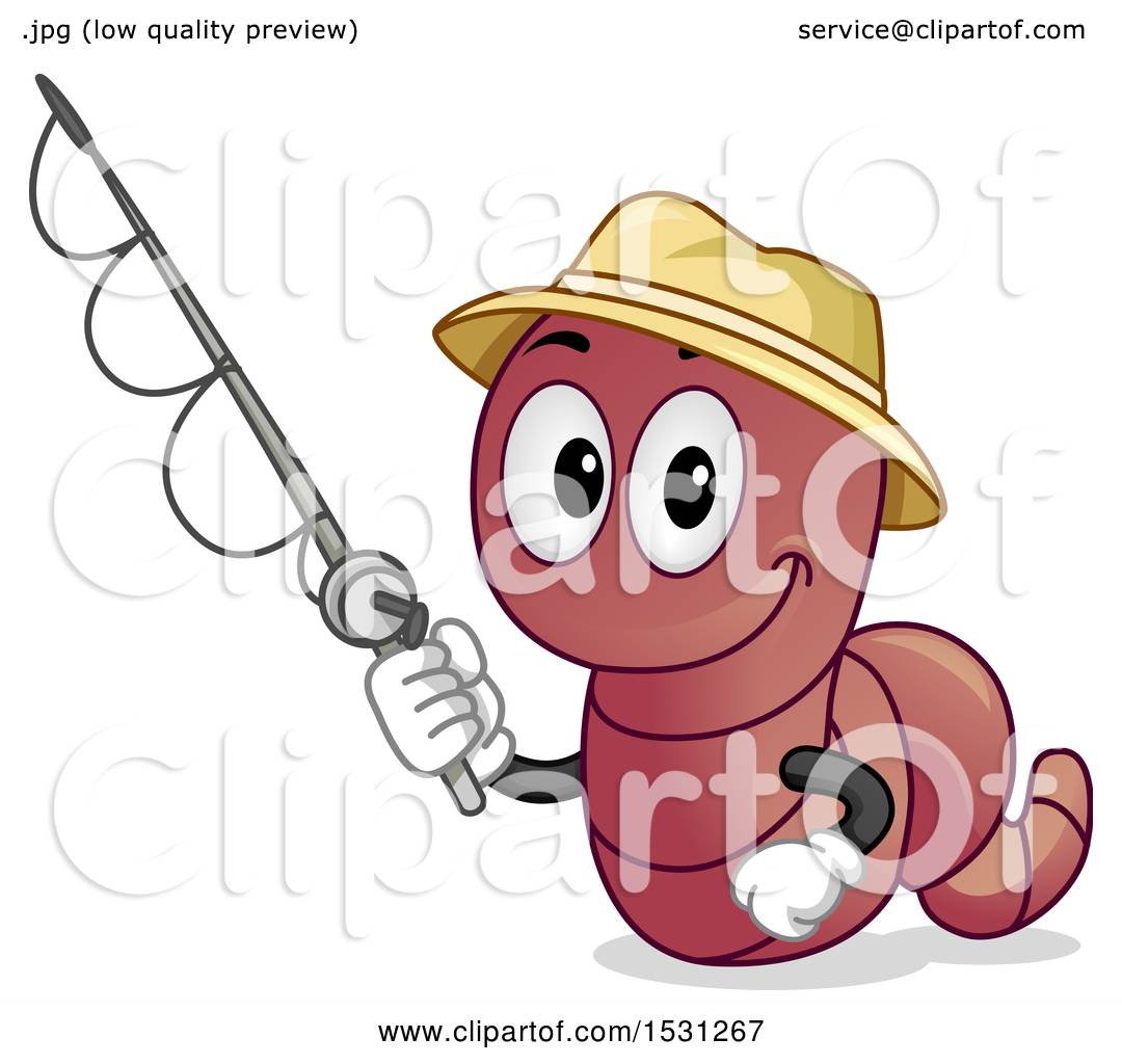 Clipart of a Happy Worm Wearing a Hat and Holding a Fishing Pole - Royalty  Free Vector Illustration by BNP Design Studio #1531267