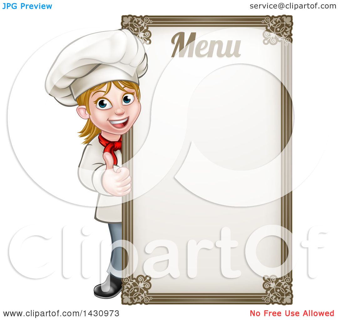 Clipart of a Happy Young Blond White Female Chef Giving a Thumb up ...