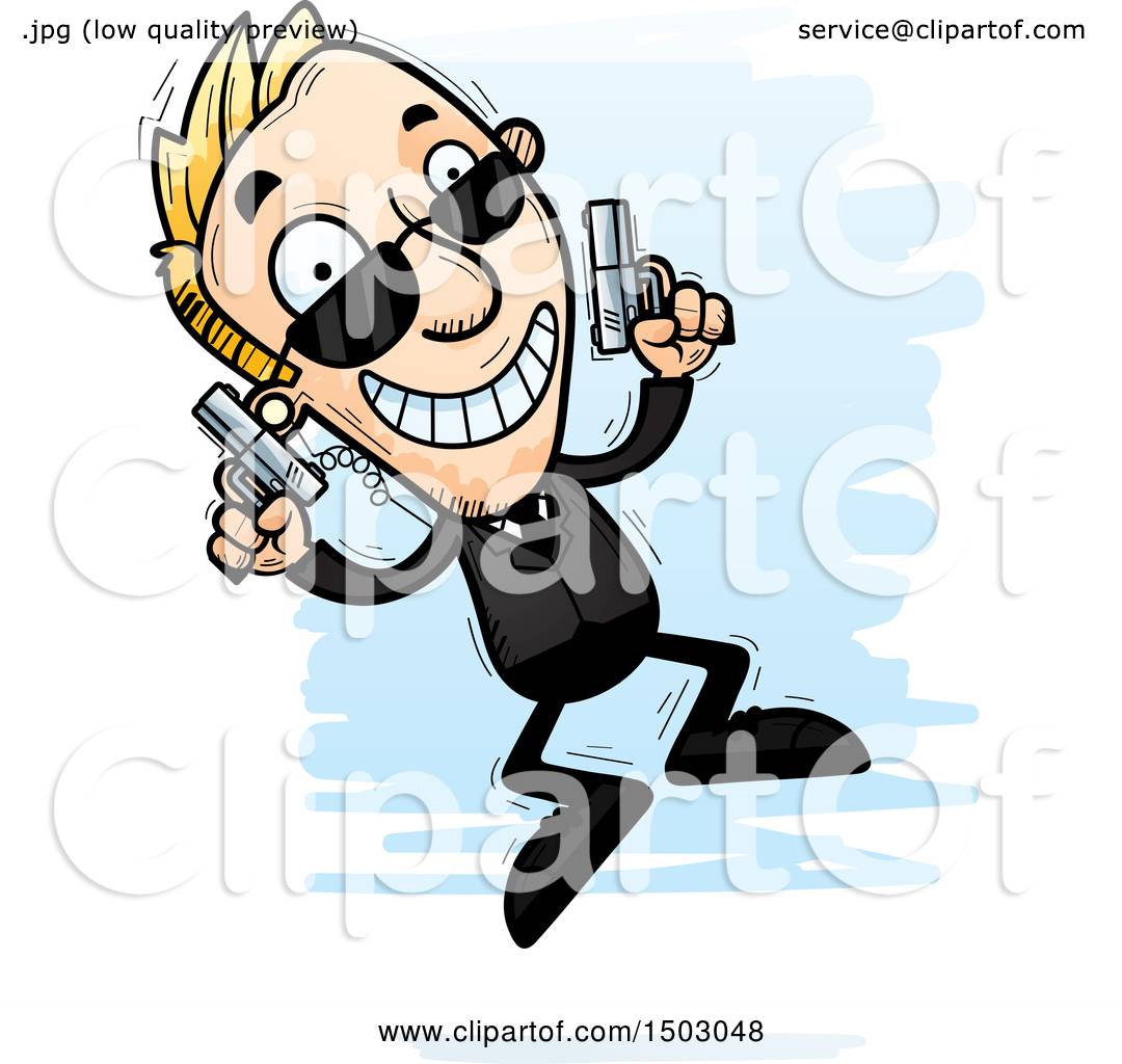 Clipart Of A Jumping Caucasian Man Secret Service Agent Royalty Free Vector Illustration By 9746