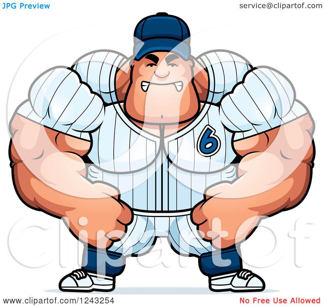 Clipart of a Mad Brute Muscular Baseball Player Man - Royalty Free