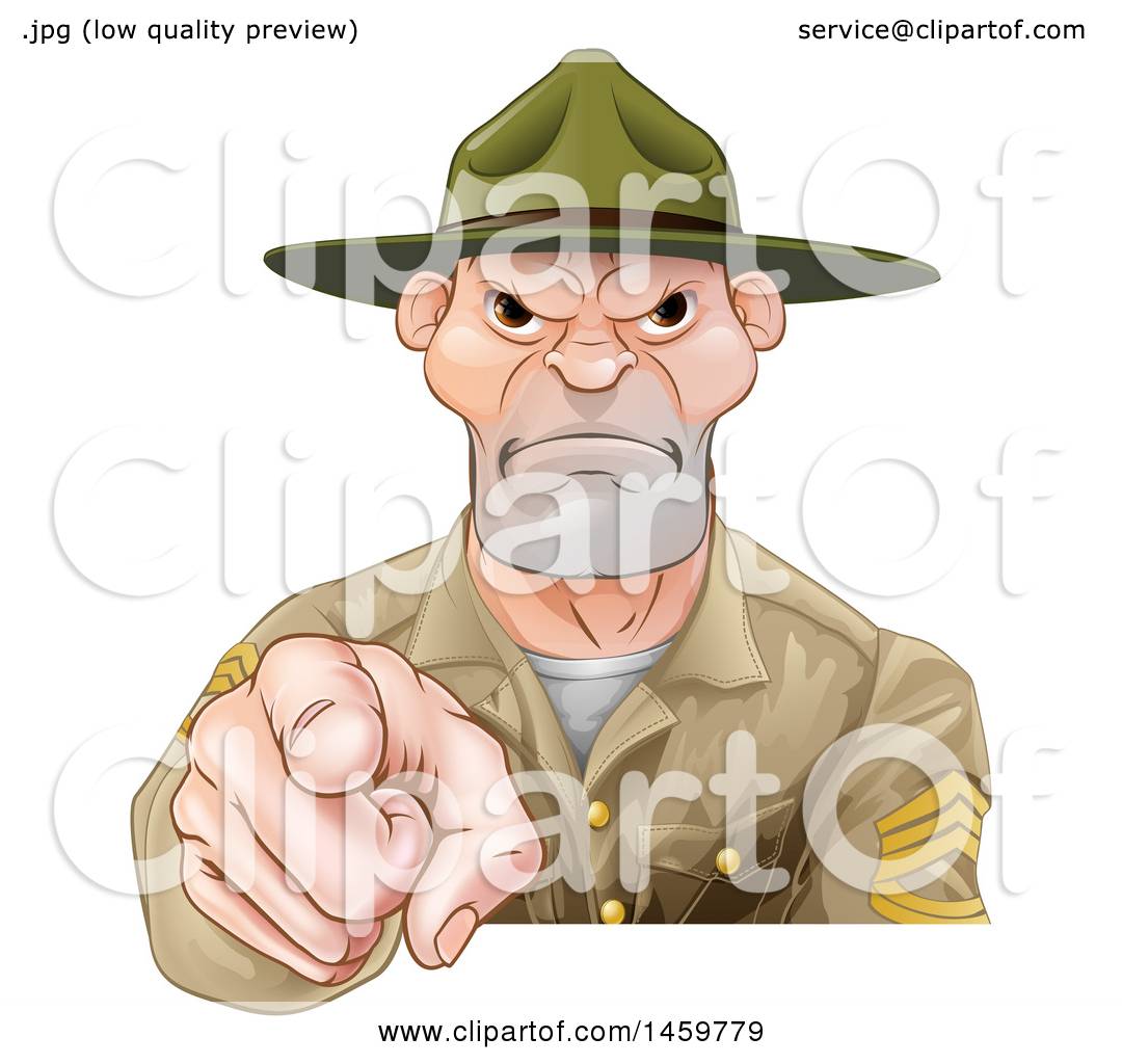 Clipart of a Mad Male Army Boot Camp Drill Sergeant Pointing at You ...