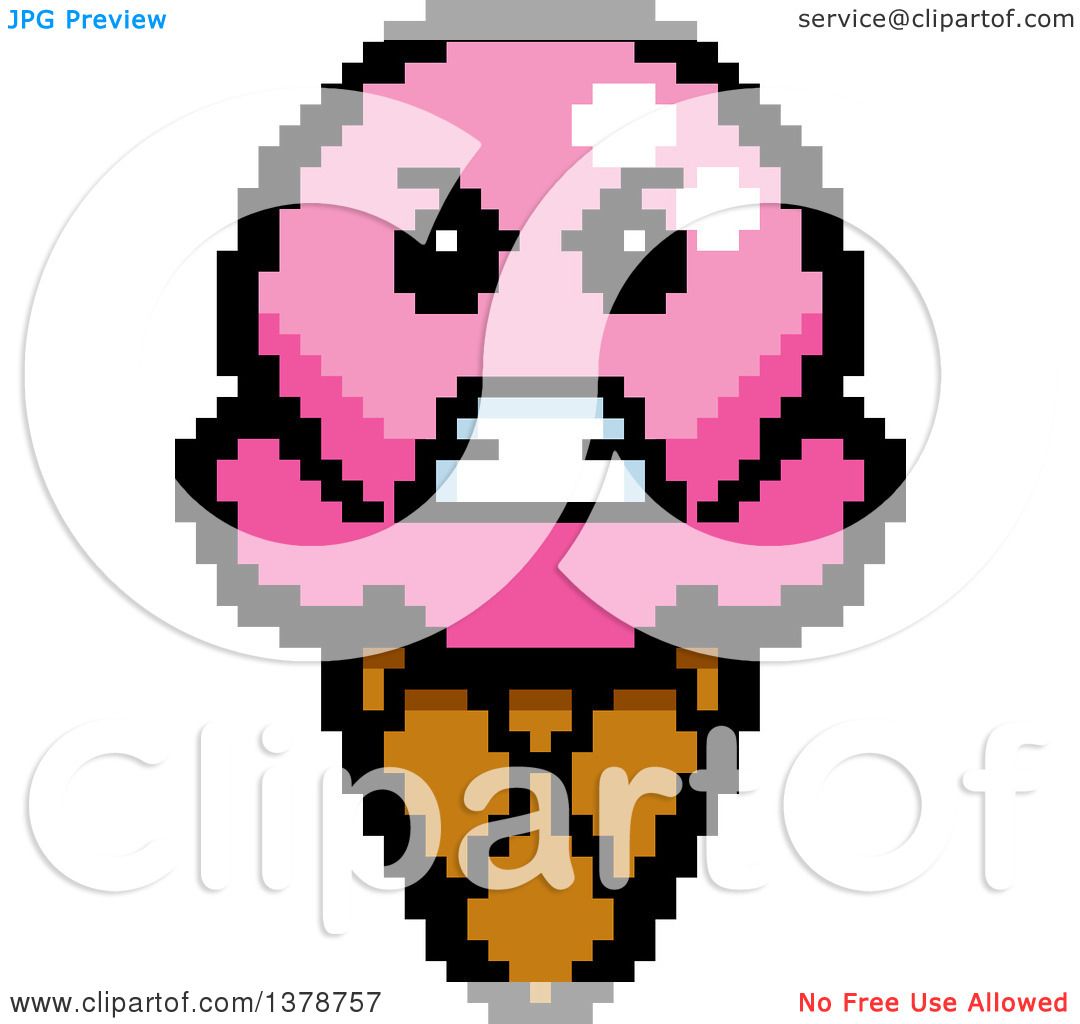 Clipart of a Mad Waffle  Ice Cream Cone Character in 8 Bit 