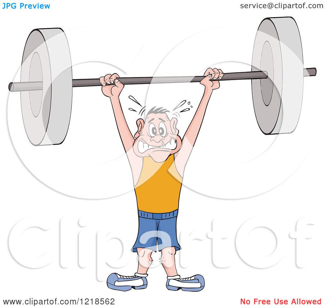 Strong Man Holding Heavy And Bending Red Barbell Weights Above His Head In A Fitness Gym Clipart 