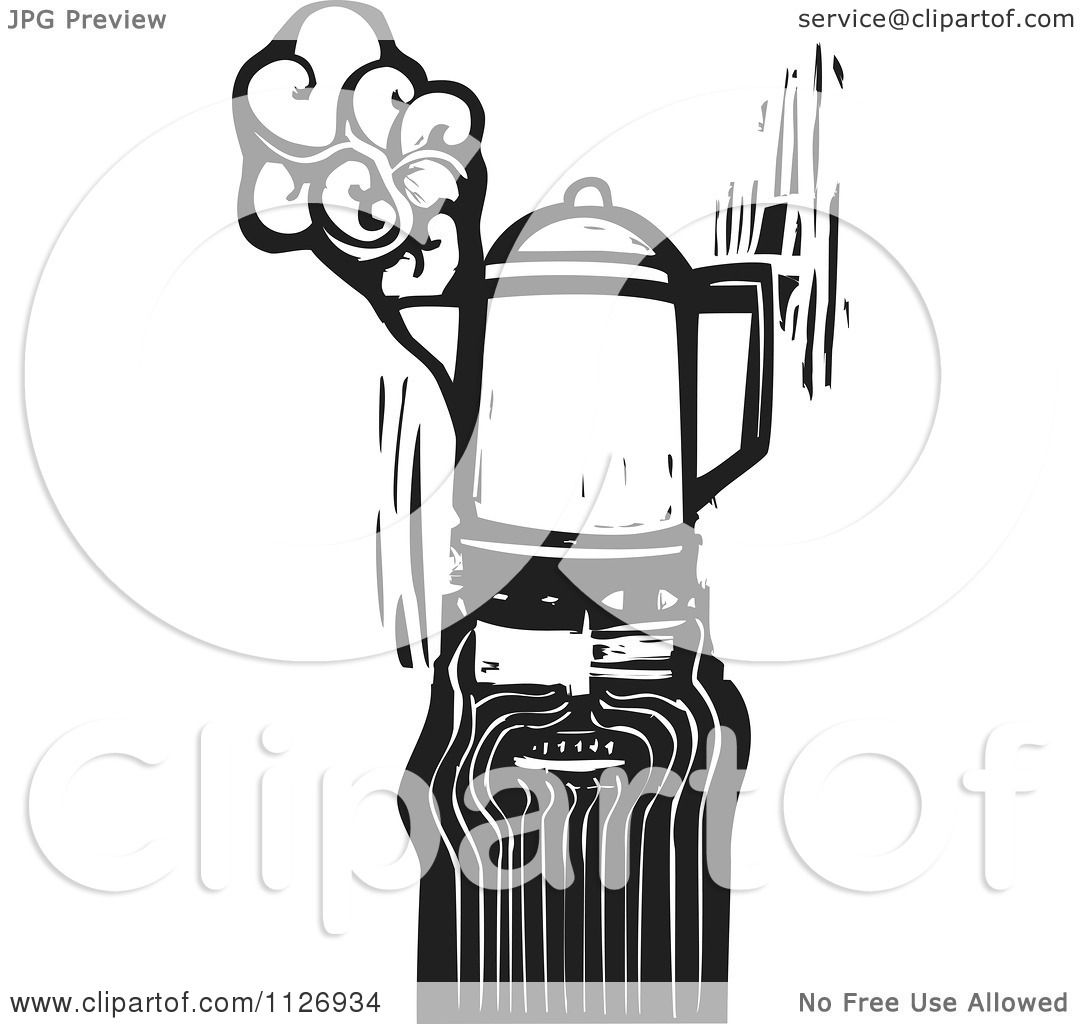 Clipart Of A Man With A Coffee Percolator Head Black And ...