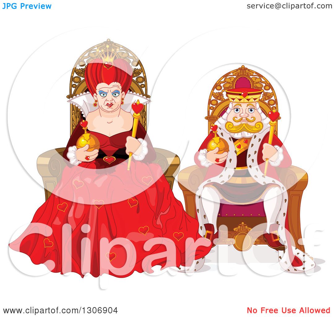 Clipart Of A Mean Queen Of Hearts And Short King Sitting On Their