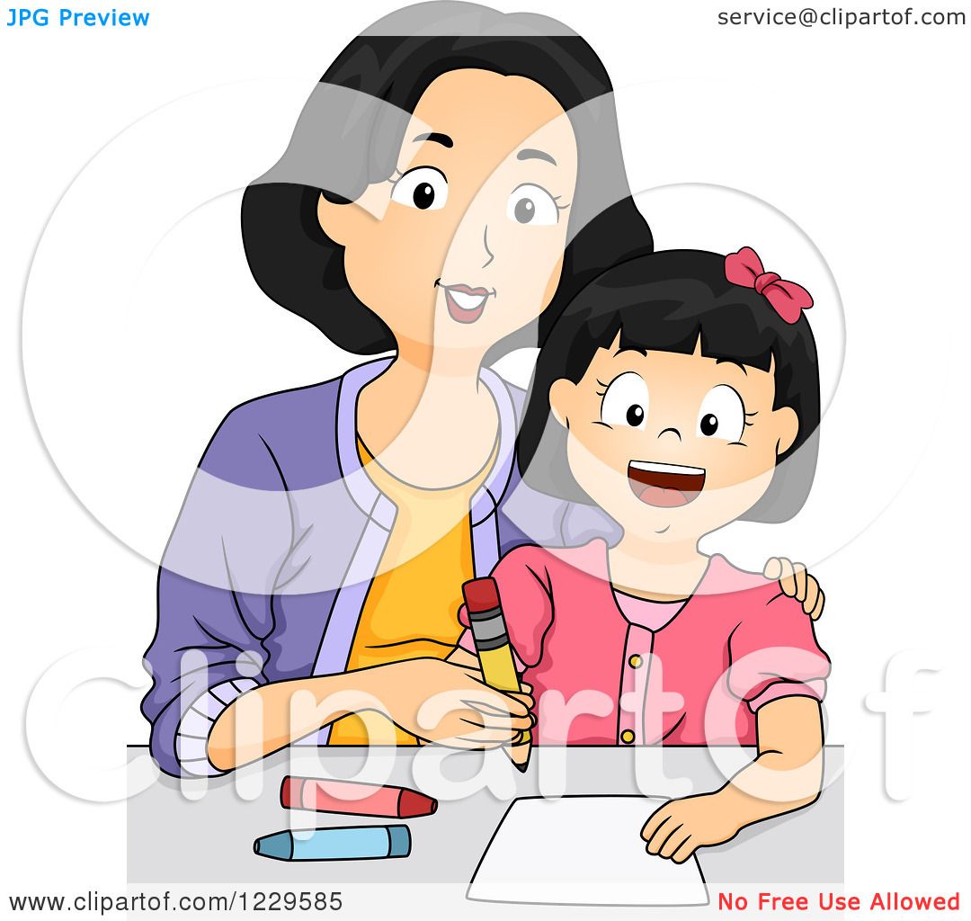 Clipart Of A Mom Teaching Her Daughter Writing Royalty Free Vector Illustration By Bnp Design