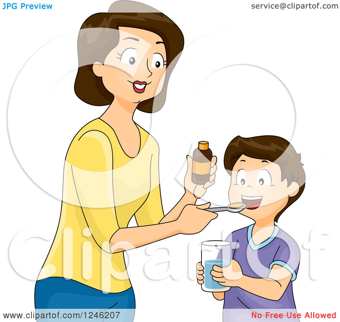 Clipart Of A Mother Giving Her Son Medicine Or Vitamin Supplements Royalty Free Vector Illustration By Bnp Design Studio 1246207