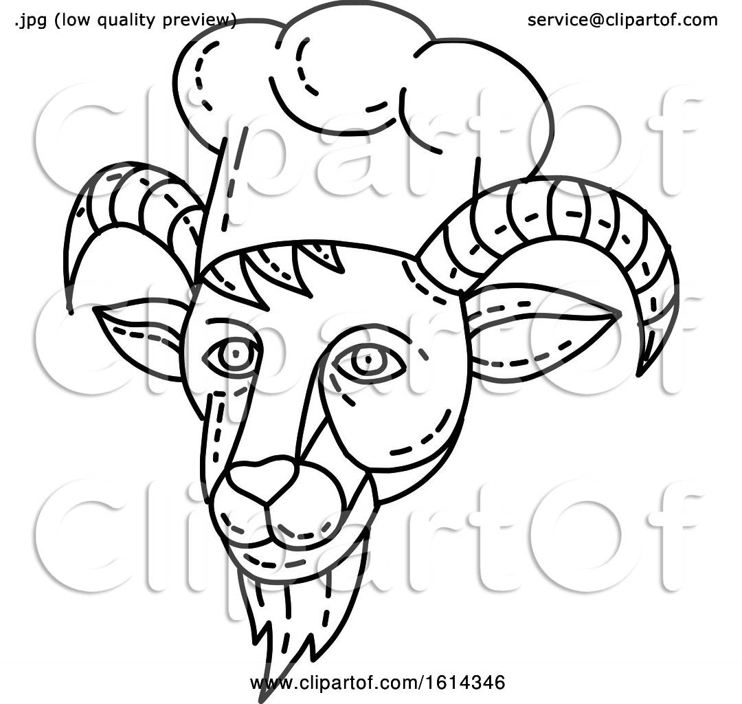 https://images.clipartof.com/Clipart-Of-A-Mountain-Goat-Chef-Head-In-Black-And-White-Royalty-Free-Vector-Illustration-10241614346.jpg