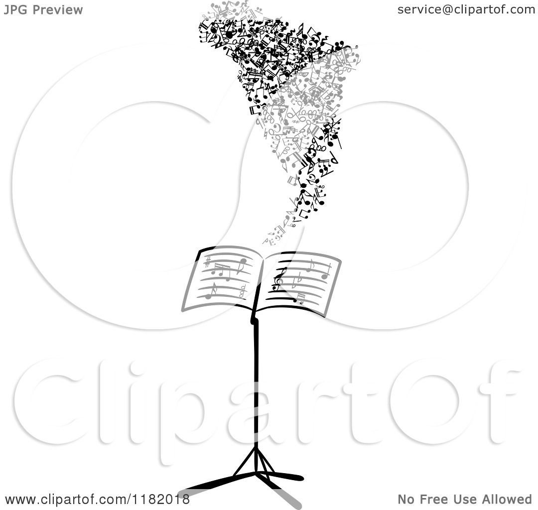 Clipart of a Music Stand and Notes - Royalty Free Vector