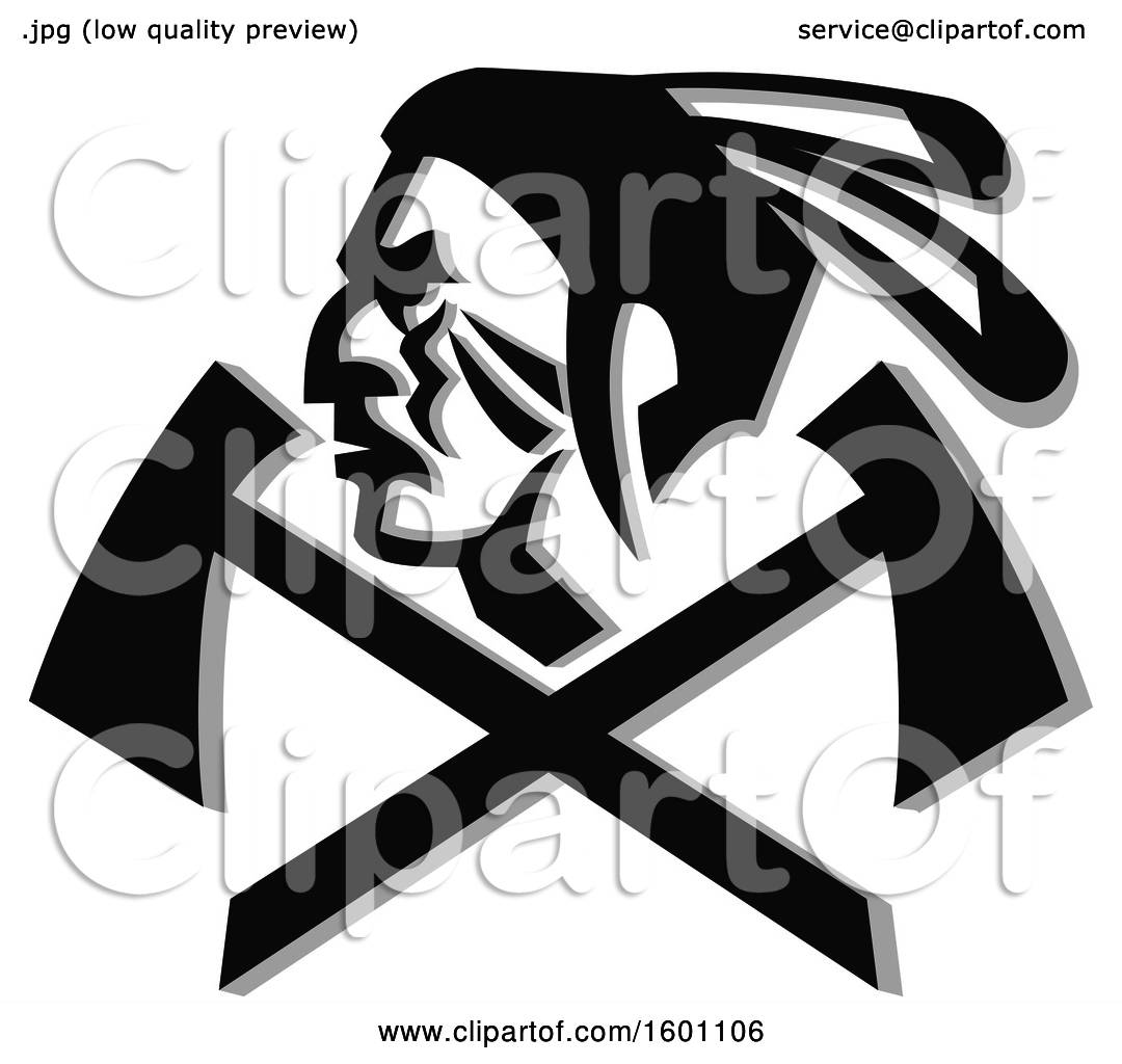 Clipart of a Native American Warrior Face in Profile over ...