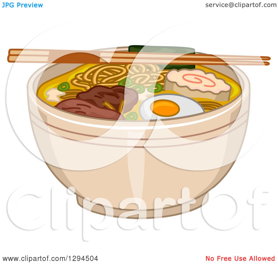 Clipart of a Pair of Chopsticks Resting on Top of a Bowl of Ramen