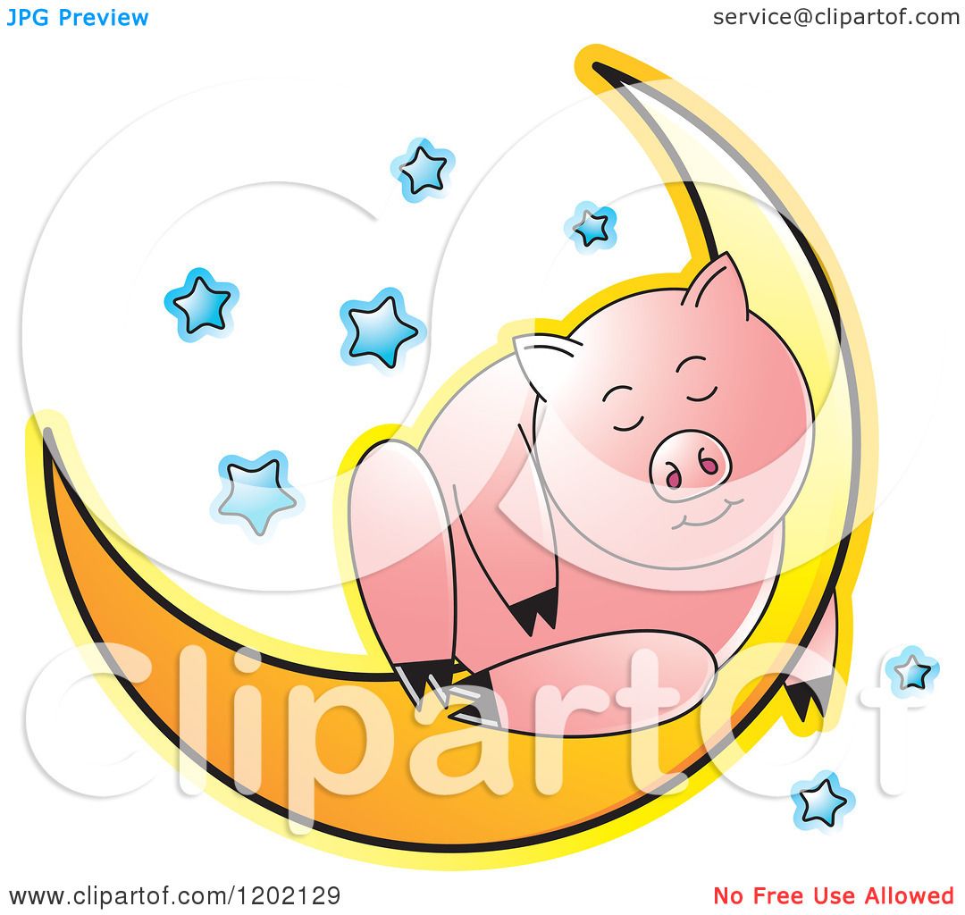 Clipart of a Pig Sleeping on a Crescent Moon - Royalty Free Vector