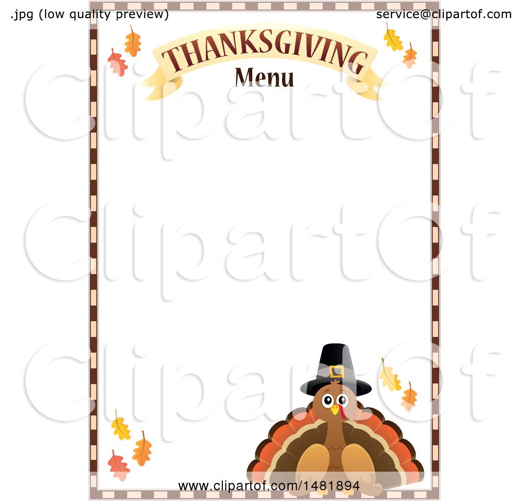 Clipart of a Pilgrim Turkey with Thanksgiving Menu Text and Border ...