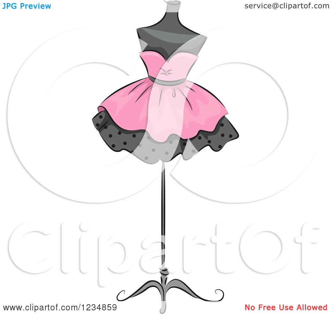 Clipart of a Pink Boutique Dress on a Mannequin - Royalty Free Vector