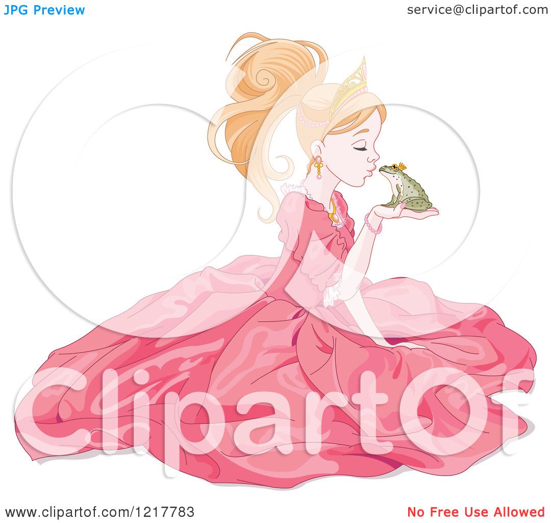 Clipart of a Princess Kissing a Frog Prince - Royalty Free Vector ...