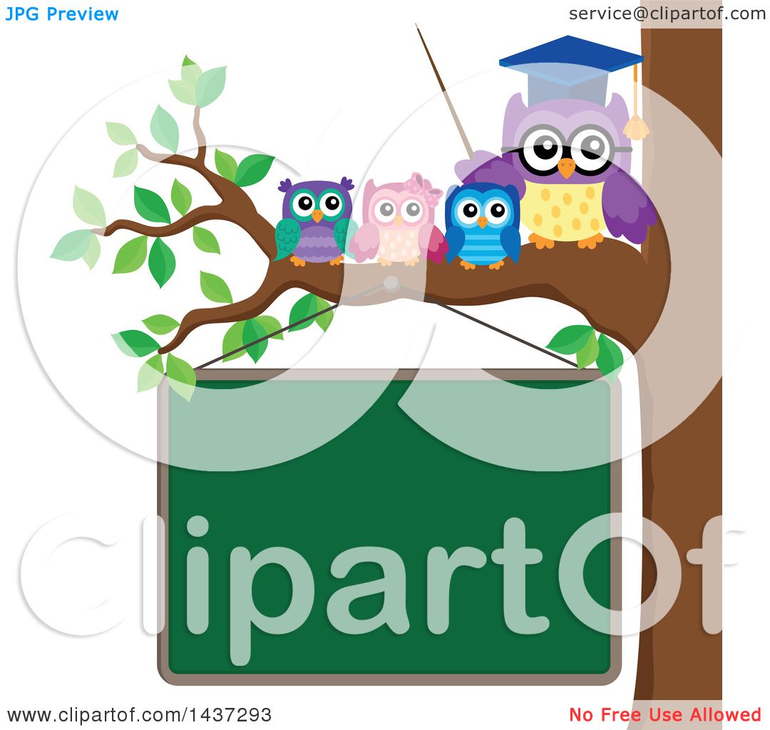 Clipart of a Professor Owl on a Branch with Students over ...