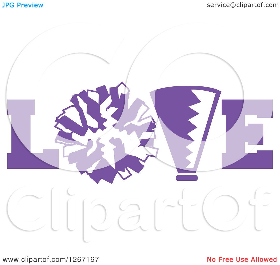 Clipart of a Purple and White Megaphone and Cheerleading Pom Pom in