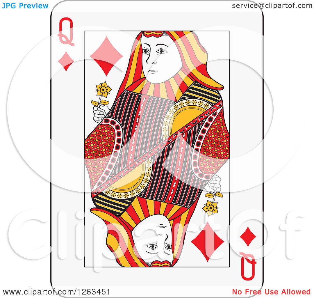 Clipart of a Queen of Diamonds Playing Card - Royalty Free Vector ...