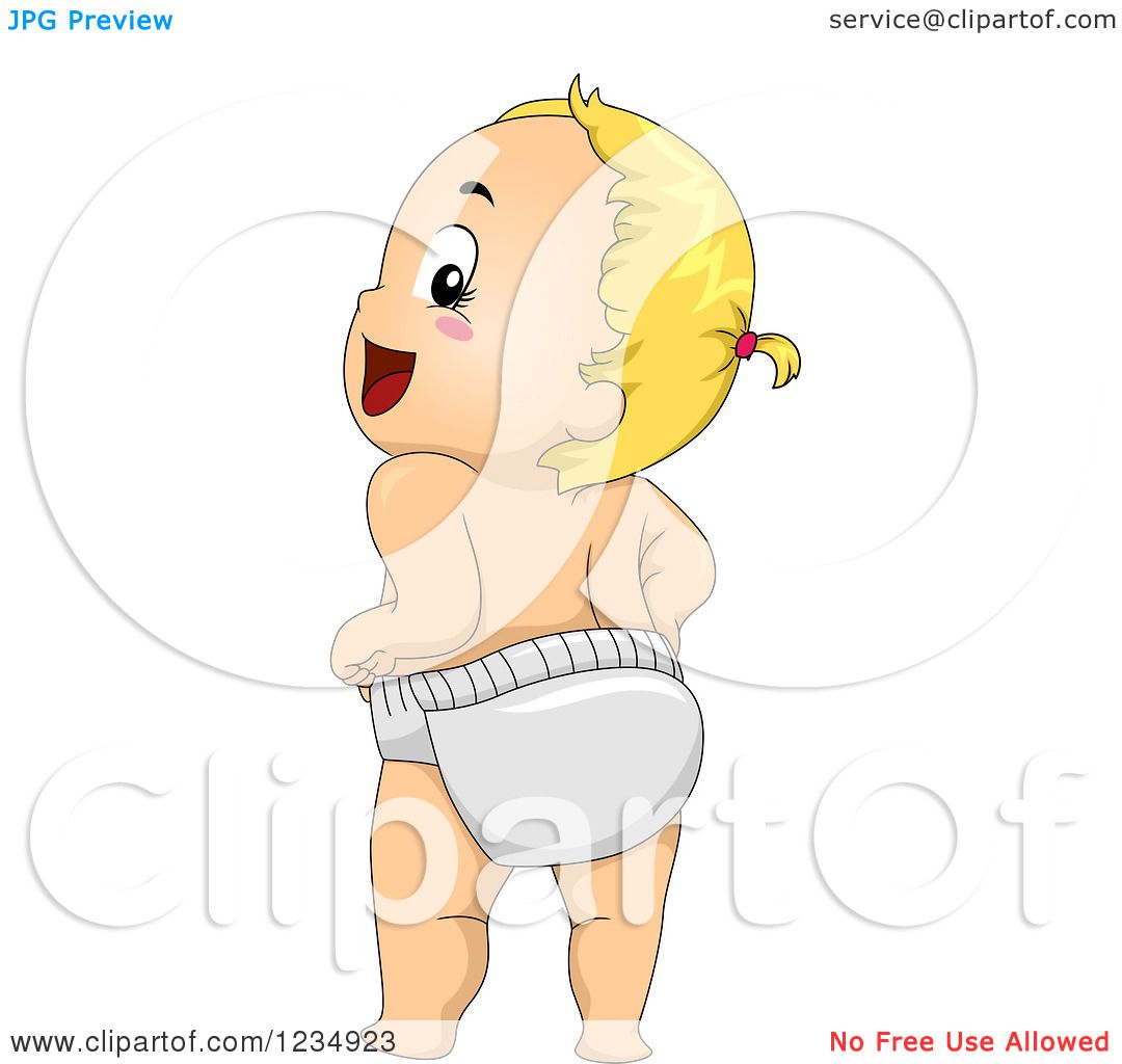 Clipart of a Rear View of a Happy Blond Baby Girl in a Diaper - Royalty  Free Vector Illustration by BNP Design Studio #1234923