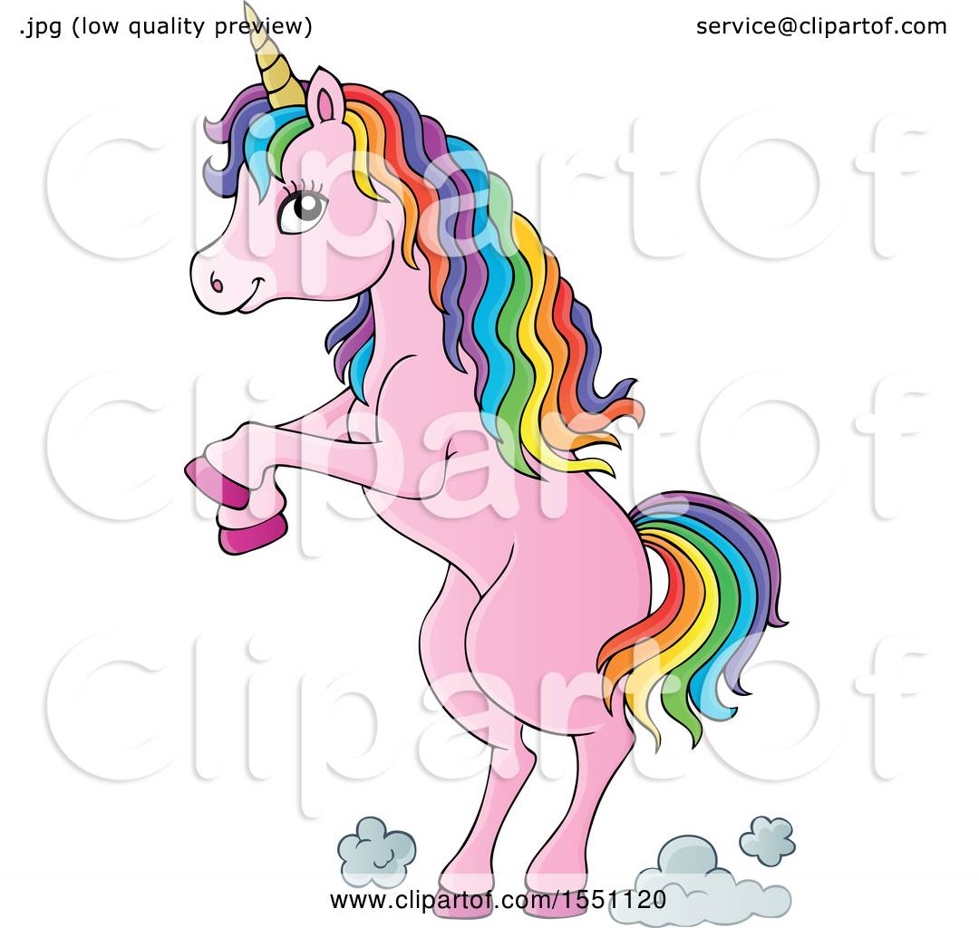 Clipart Of A Rearing Pink Unicorn Royalty Free Vector