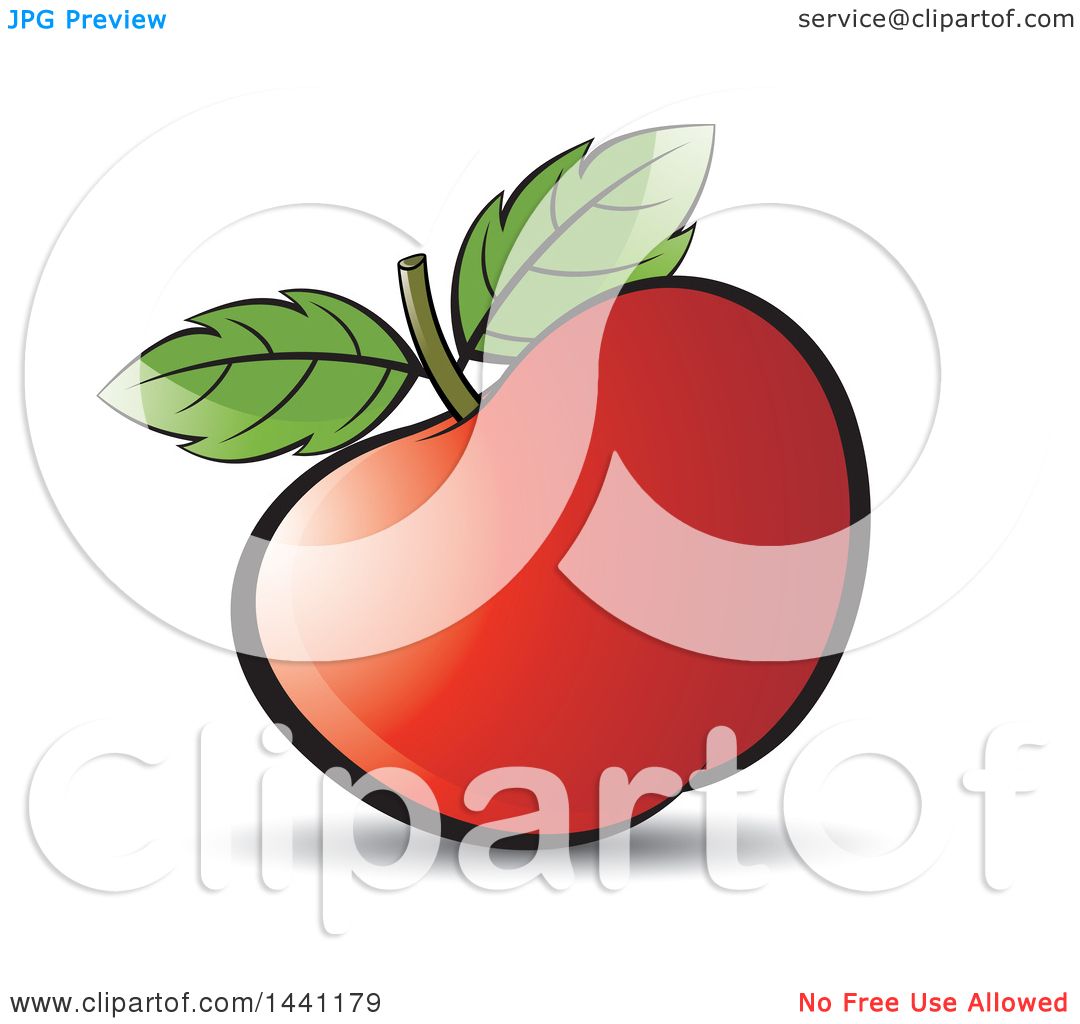 Clipart of a Red Apple and Leaves Royalty Free Vector